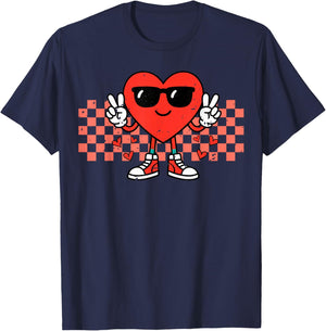 Retro Groovy Heart Peace Hand Valentines Day Men Women Kids T-Shirt - T-Shirt | Navy