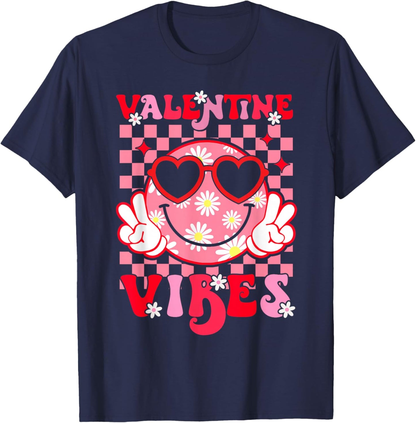 Cute Valentine Vibes Smile Face Valentines Day Girls Kids T-Shirt - T-Shirt | Navy
