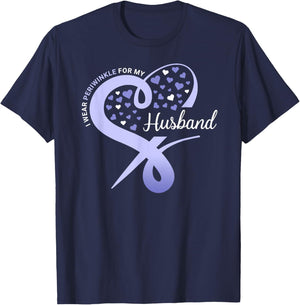 I Wear Periwinkle for My Husband Stomach Cancer Awareness T-Shirt - T-Shirt | Navy