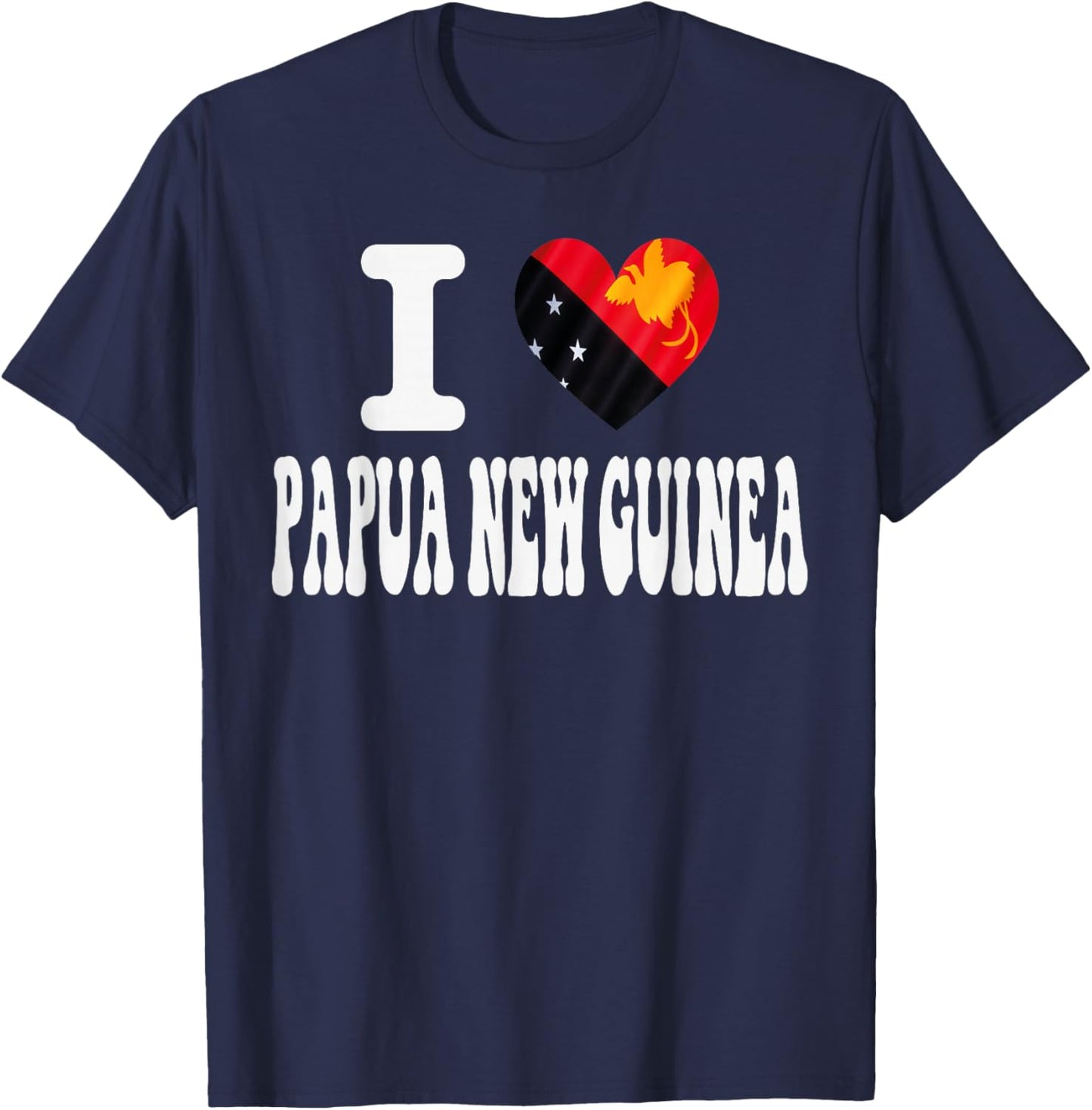 I Love Papua NEW Guinea Heart Flag Retro Travel Souvenir T-Shirt - T-Shirt | Navy