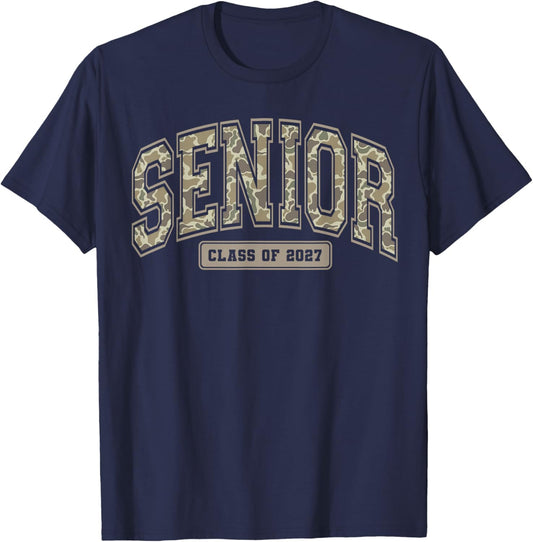 Camo Senior Mom Graduation Last First Day of Class of 2027 T-Shirt - T-Shirt | Navy