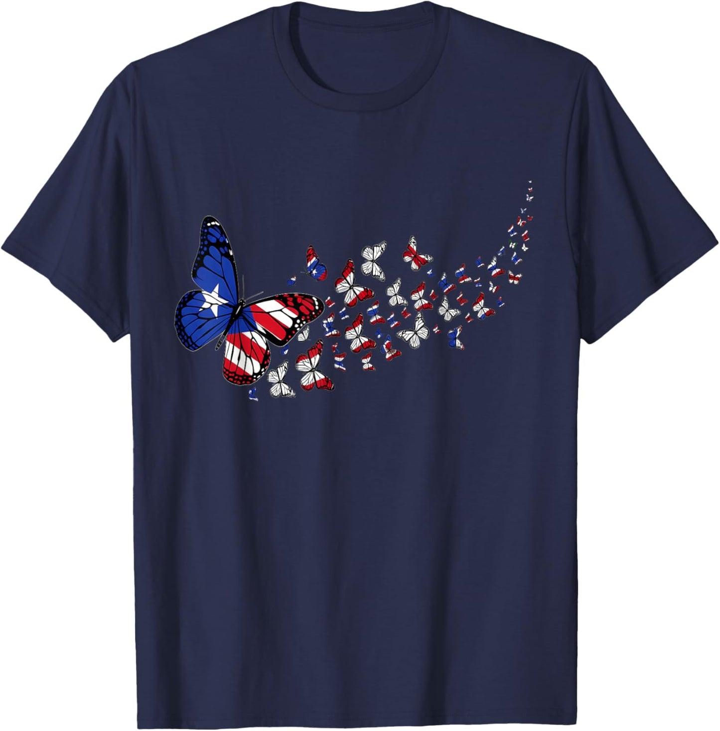 Puerto Rico Flag Butterflies Boricua Puerto Rican Flag T-Shirt - T-Shirt | Navy