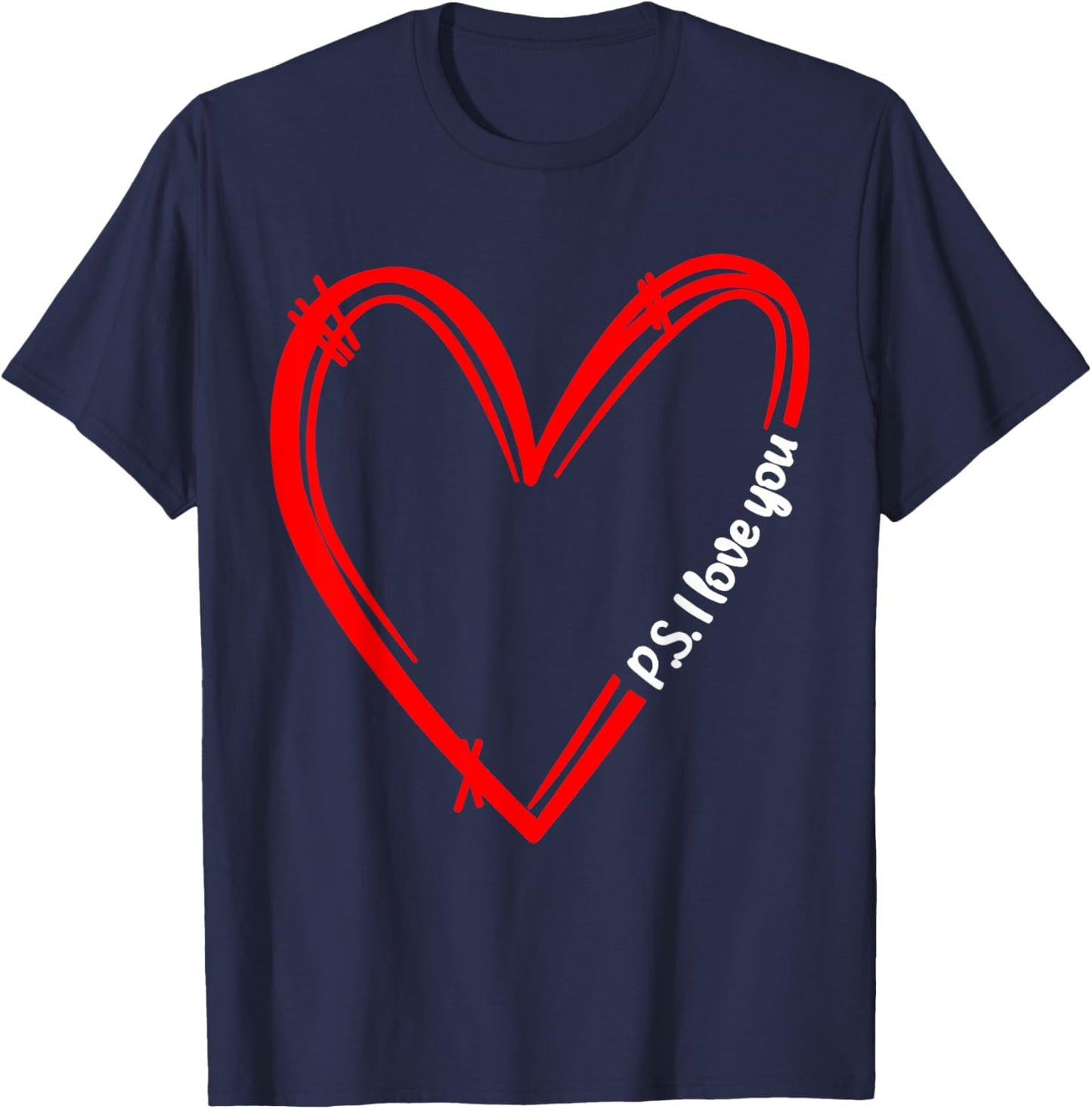 PS I Love You Day Valentine's Day Purple Heart Women Men Kid T-Shirt - T-Shirt | Navy