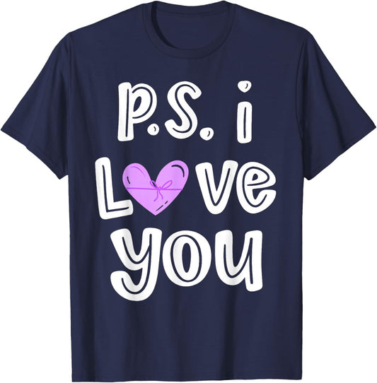 PS I Love You Day Valentine's Day Purple Heart Women Men Kid T-Shirt - T-Shirt | Navy
