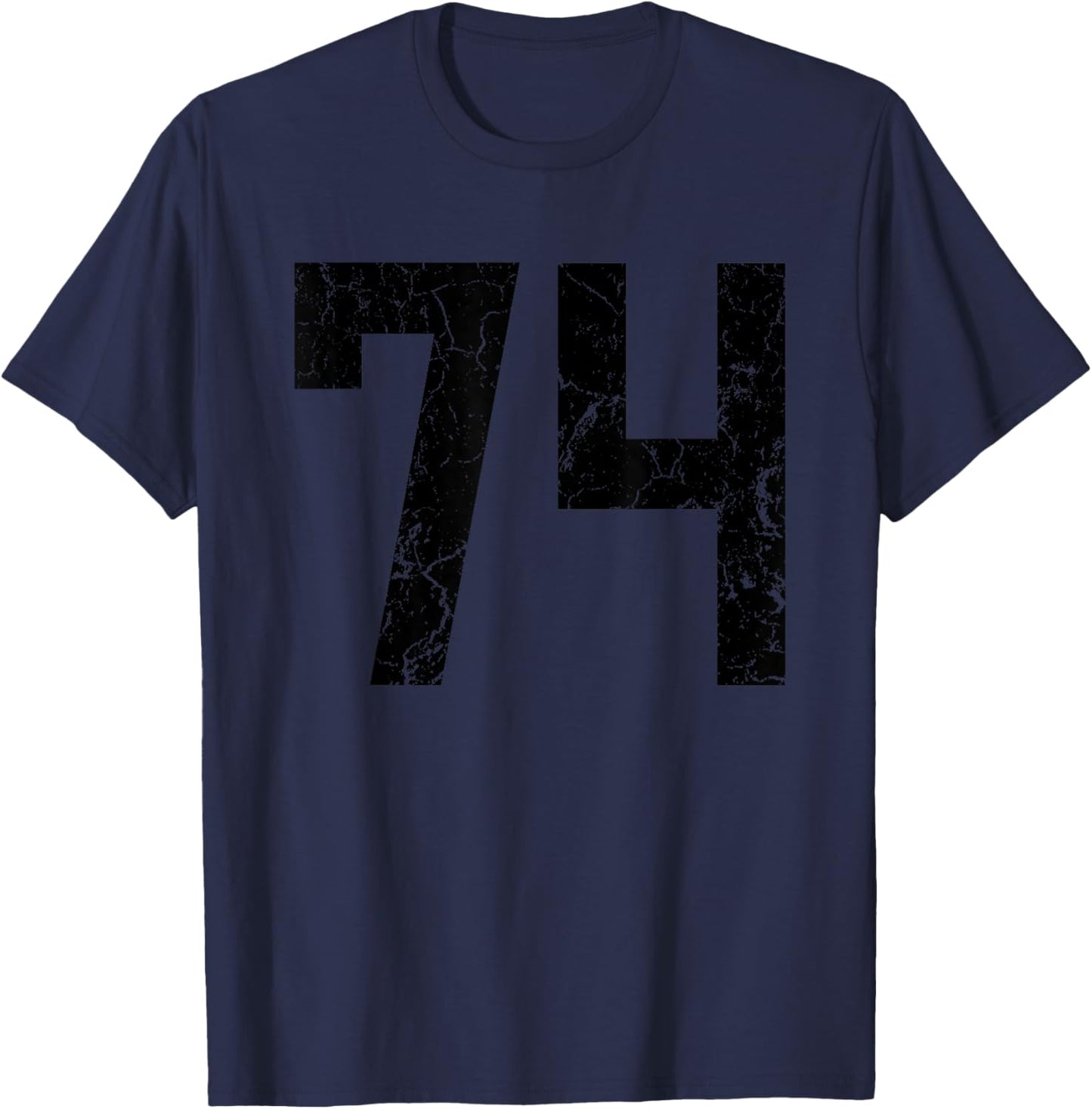 Distressed Black Number 74 Jersey Player Uniform #74 Fan T-Shirt - T-Shirt | Navy