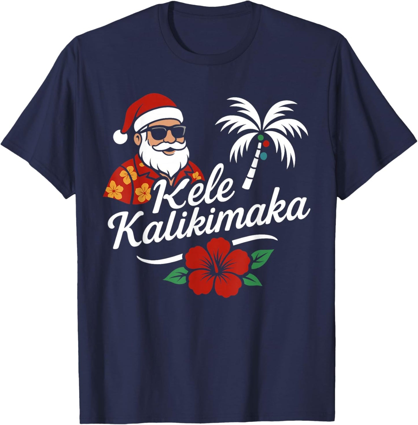 Mele Kalikimaka Hawaiian Christmas Santa Hat Hawaii T-Shirt - T-Shirt | Navy