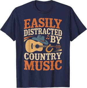 Easily Distracted by Country Music Western Music Shirt T-Shirt - T-Shirt | Navy