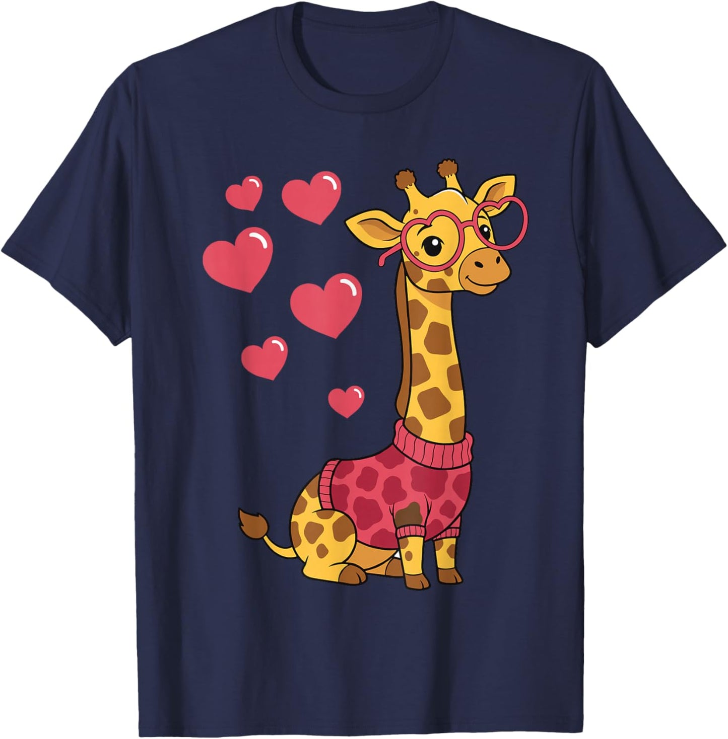 Cute Kawaii Giraffe with Hearts Funny Giraffe Lover for Girl T-Shirt - T-Shirt | Navy