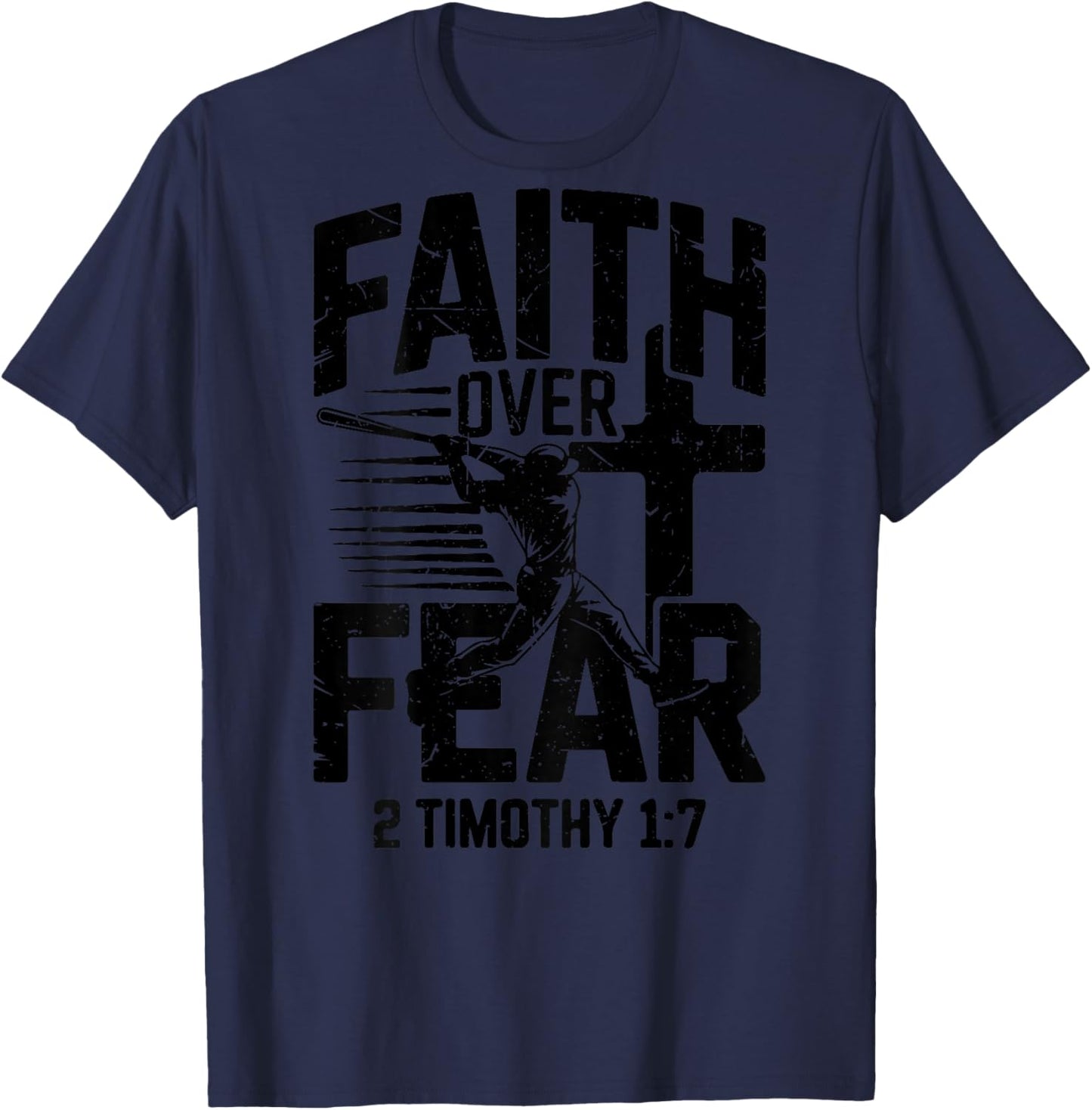 Boys Christian Baseball Faith Over Fear Bible Verse Baseball T-Shirt - T-Shirt | Navy