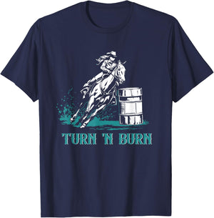 Barrel Racer Turn 'N Burn Barrel Racing Rodeo Cowgirl T-Shirt - T-Shirt | Navy