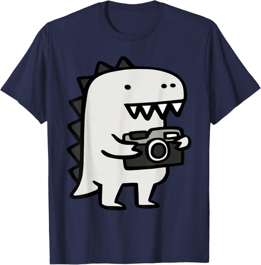 Cute Dinosaur Photographer Cartoon Graphic T-Shirt - T-Shirt | Navy