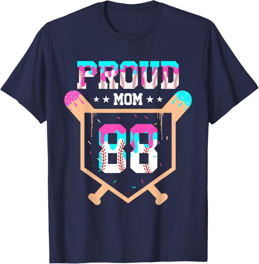 Proud Mom Baseball Player Number 88 Ice Cream Drip T-Shirt - T-Shirt | Navy