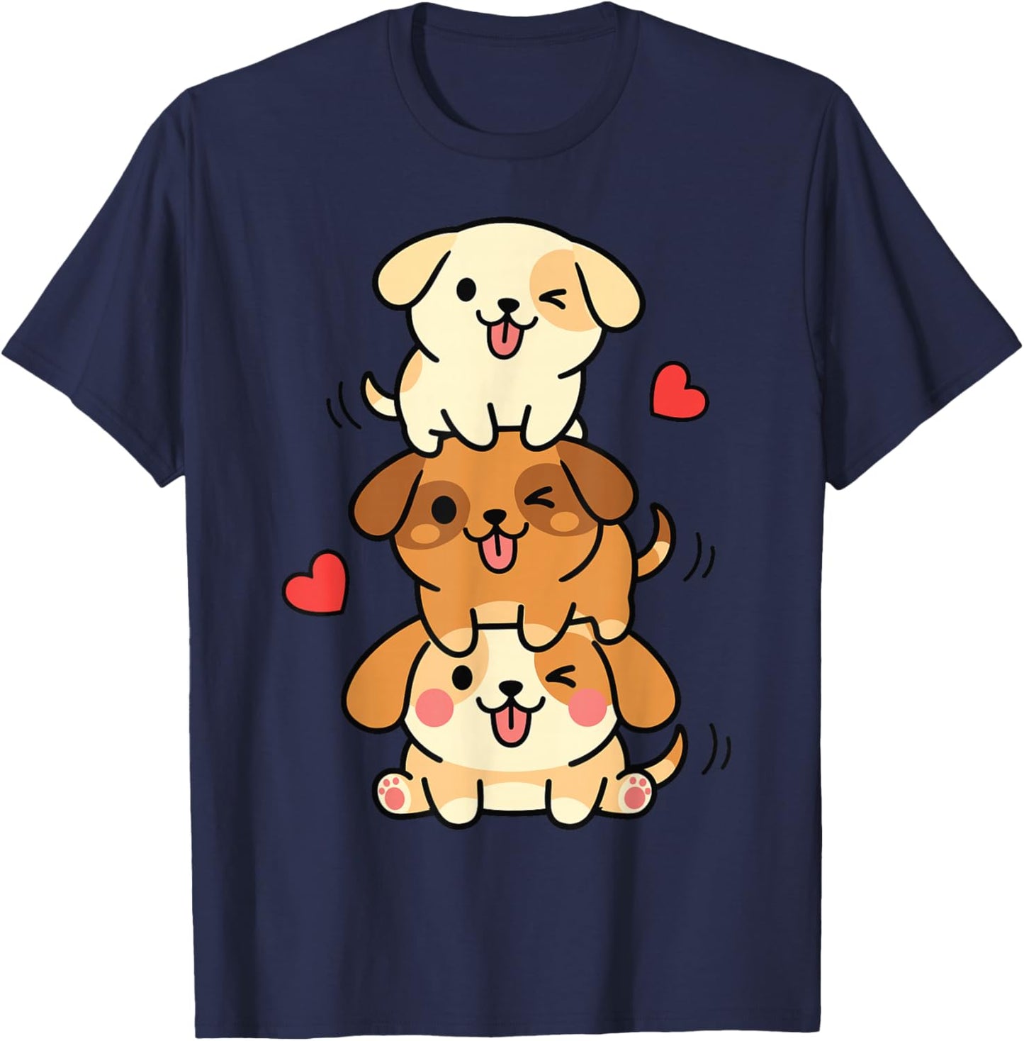 Cute Kawaii Puppies Graphic Dog Lovers T-Shirt - T-Shirt | Navy
