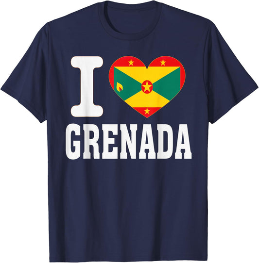 I Love Grenada Heart Souvenir Lovers Pride Travel T-Shirt - T-Shirt | Navy