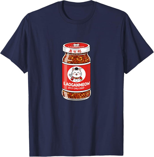 Lao Gan Ma Spicy Chili Crisp Cat - LaoGanMEOW T-Shirt - T-Shirt | Navy