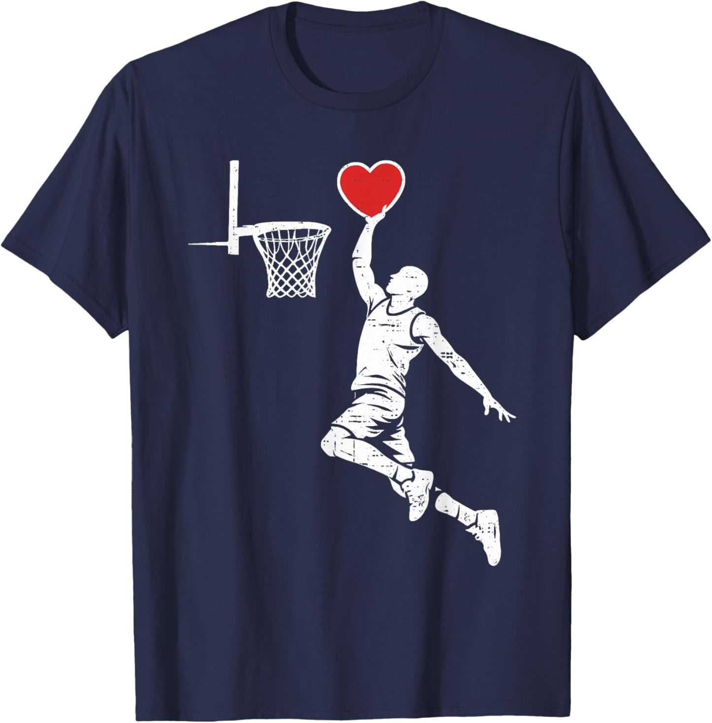 Valentines Day Basketball Silhouette Heart Dunking Men Boys T-Shirt - T-Shirt | Navy