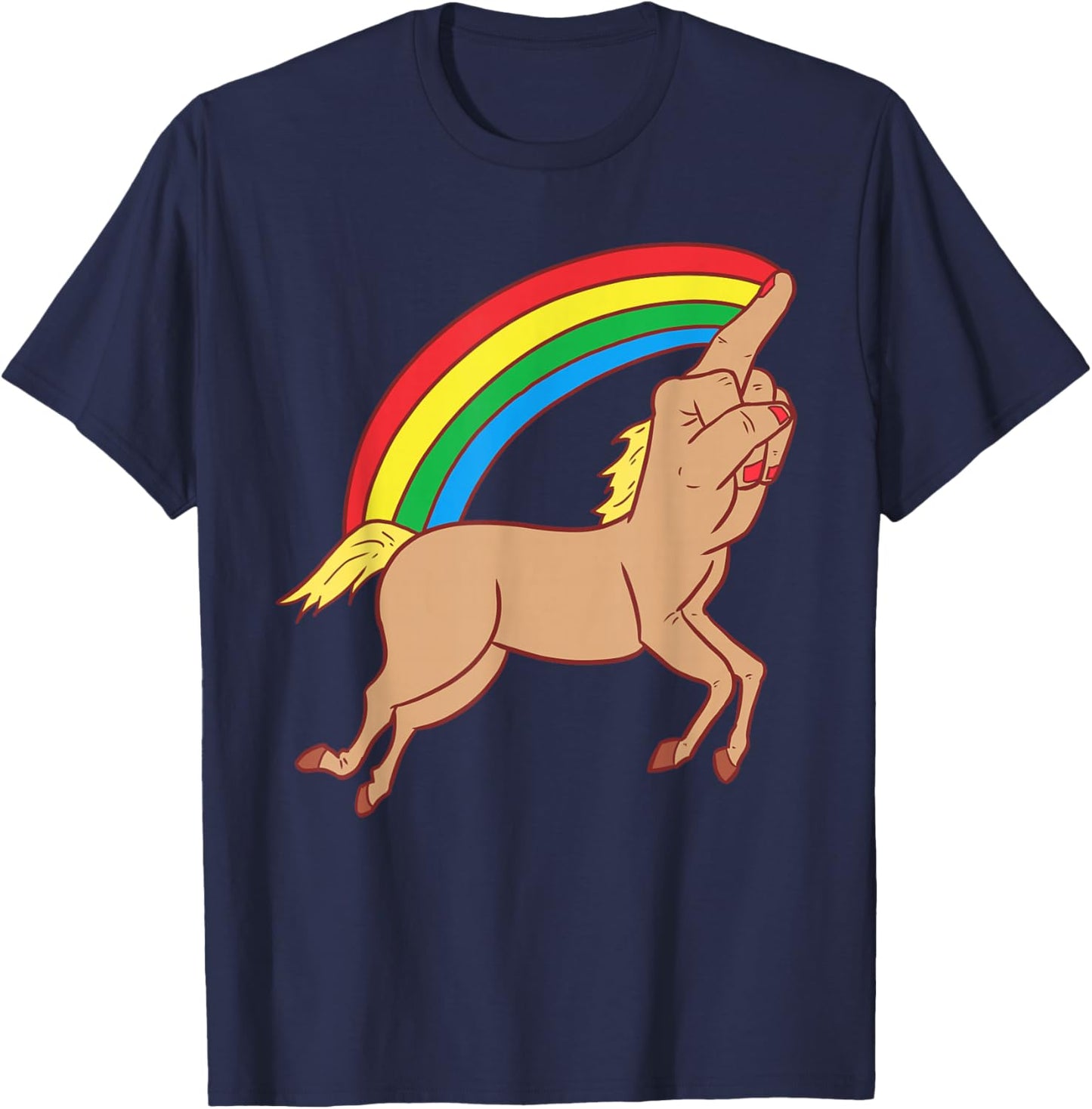 Middle Finger Unicorn with Rainbow T-Shirt - T-Shirt | Navy