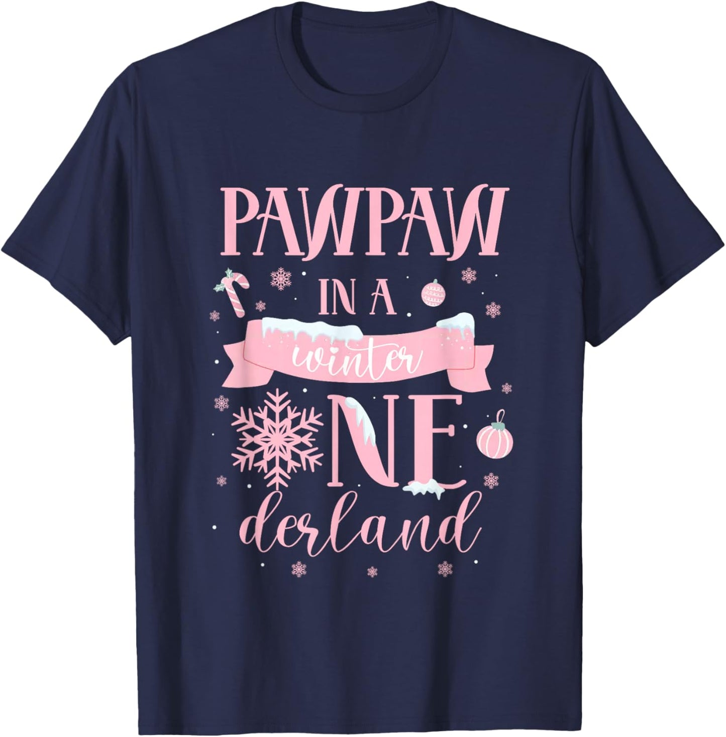 Pawpaw in a Winter Onederland Birthday Girl Sweet Snowflake T-Shirt - T-Shirt | Navy