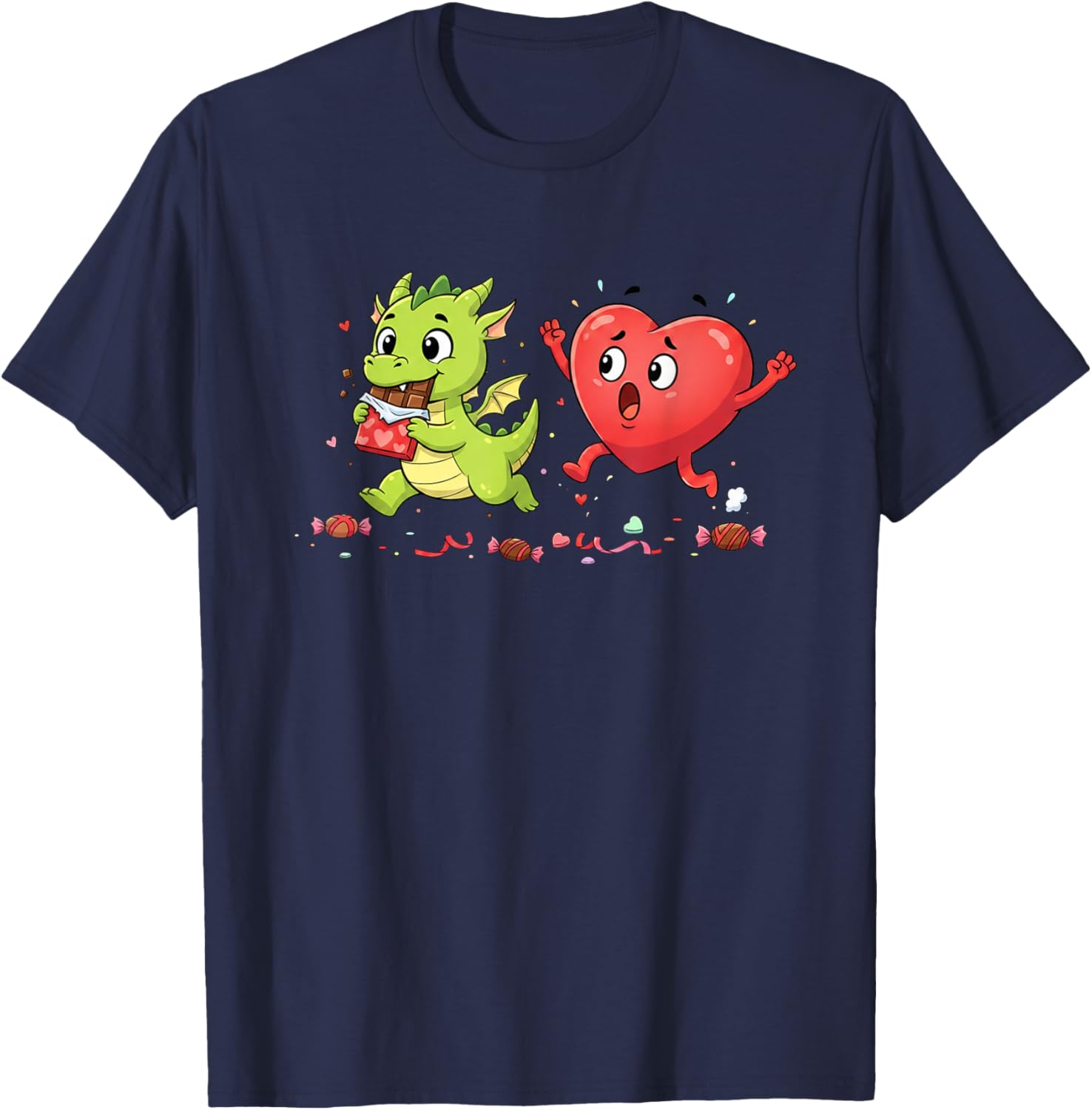 Funny Dragon Heart Chocolate Valentine Kids T-Shirt - T-Shirt | Navy