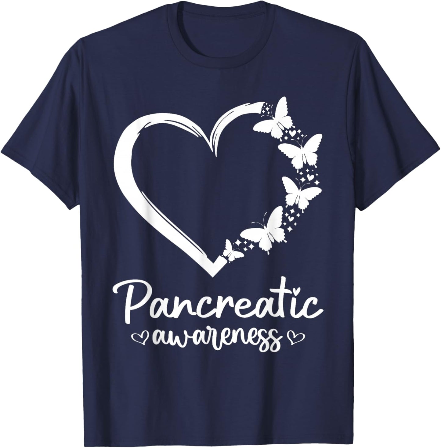 Pancreatic Cancer Awareness Heart Butterfly Hope Love Women T-Shirt - T-Shirt | Navy