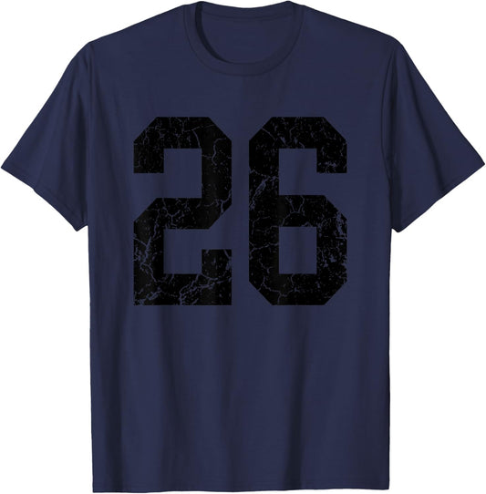 Distressed Black Number 26 Jersey Player Uniform #26 Fan T-Shirt - T-Shirt | Navy