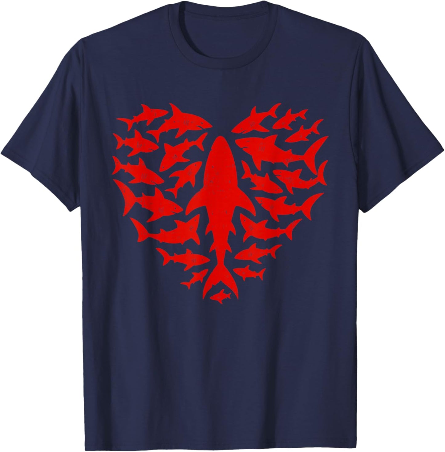 Shark Heart Ocean Funny Valentines Day Men Women Kids T-Shirt - T-Shirt | Navy