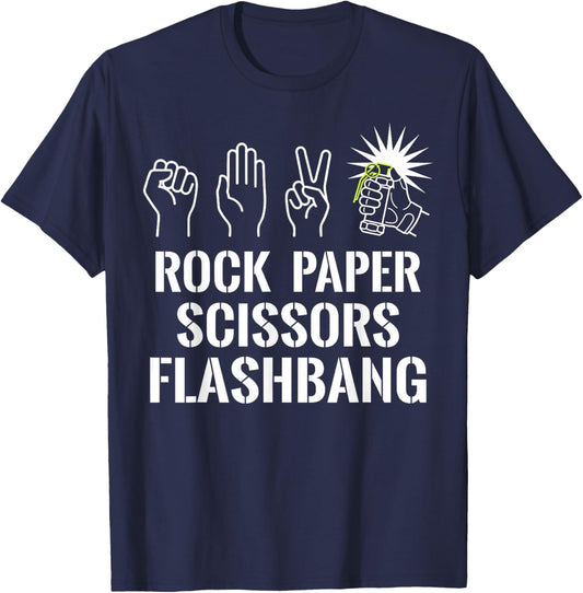 Rock Paper Scissors Flashbang Funny Gamer Meme T-Shirt - T-Shirt | Navy