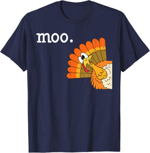 Retro Turkey Moo Funny Thanksgiving T-Shirt - T-Shirt | Navy