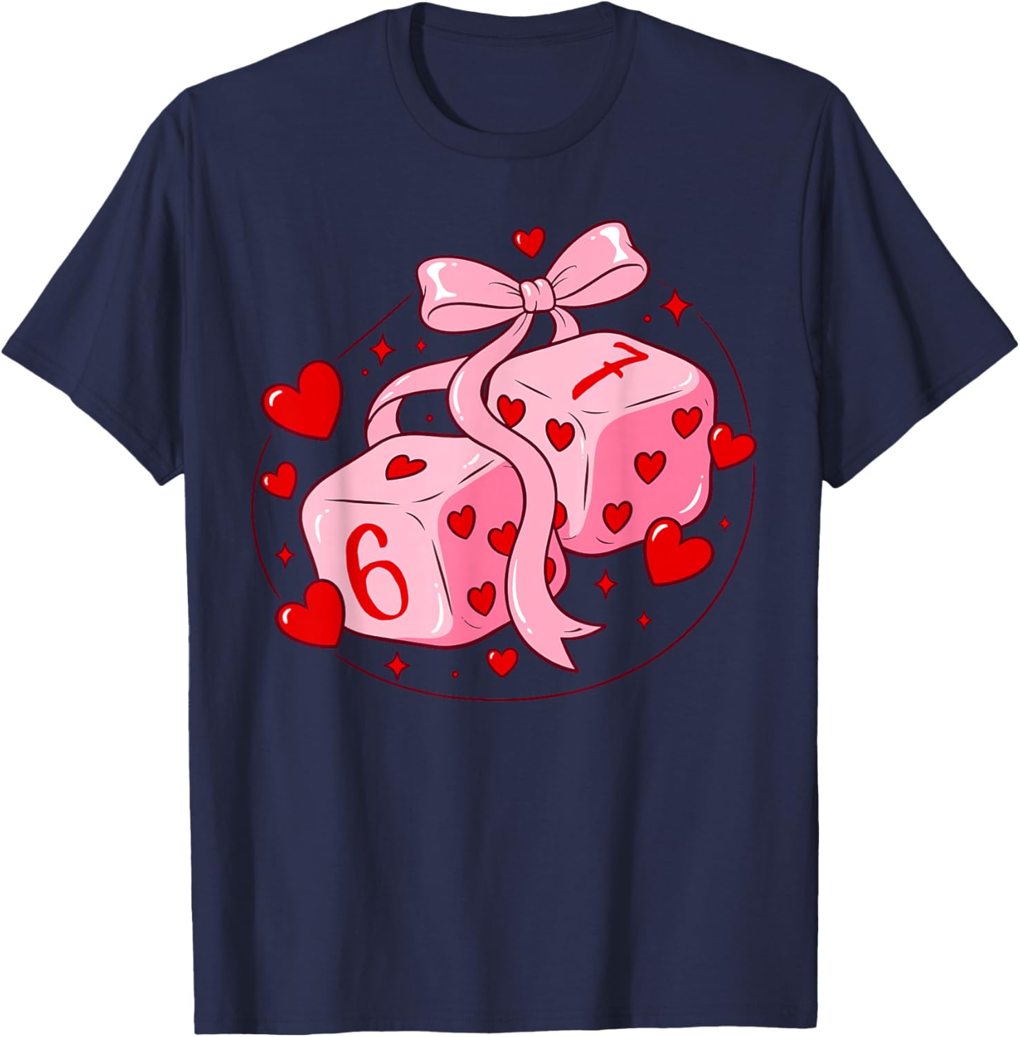 Preppy 67 Valentine Six Seven Dice 6 7 Coquette Bow Meme T-Shirt - T-Shirt | Navy