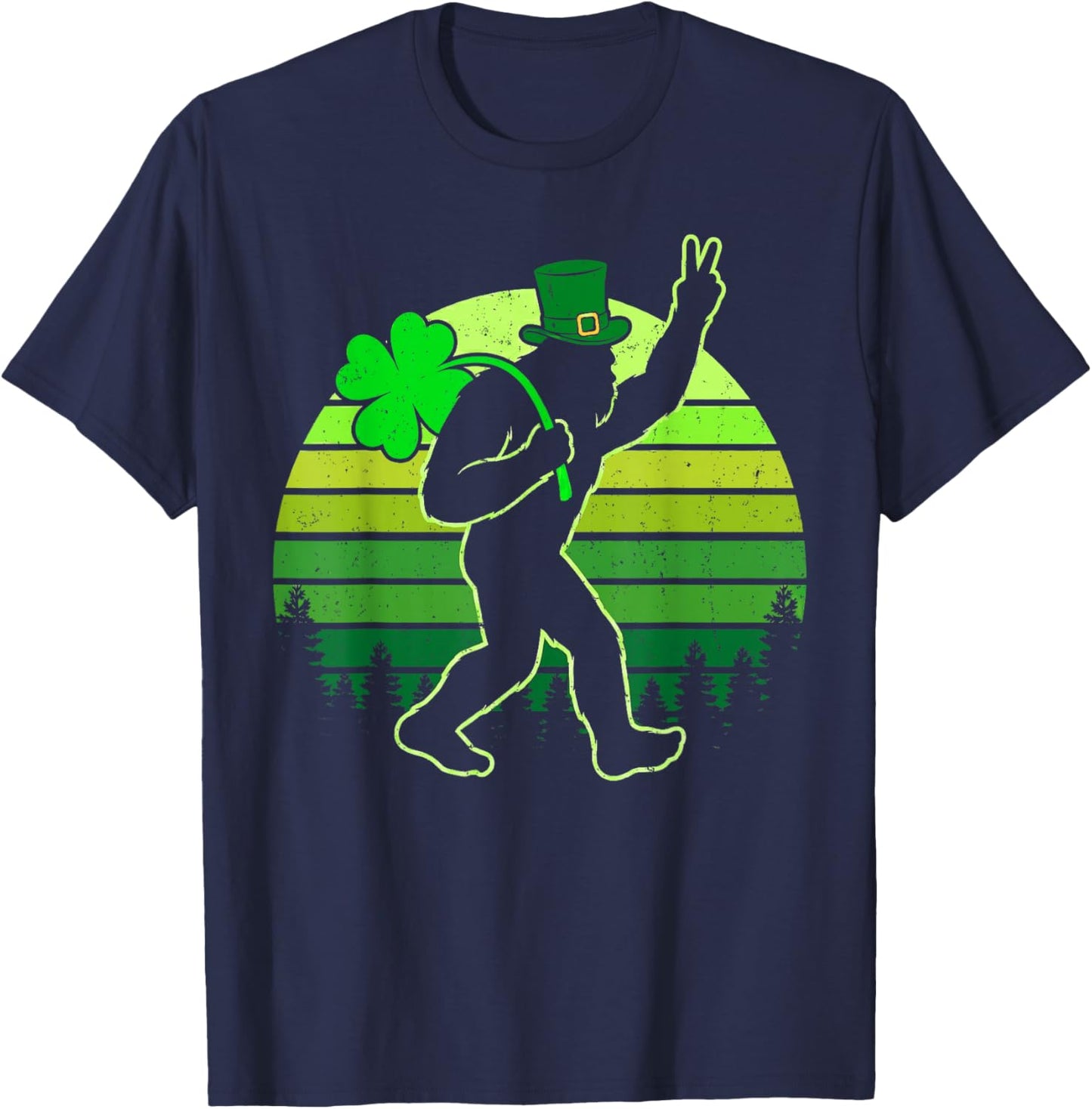 Retro Funny St Patrick's Day Bigfoot Shamrock Men Women Kids T-Shirt - T-Shirt | Navy