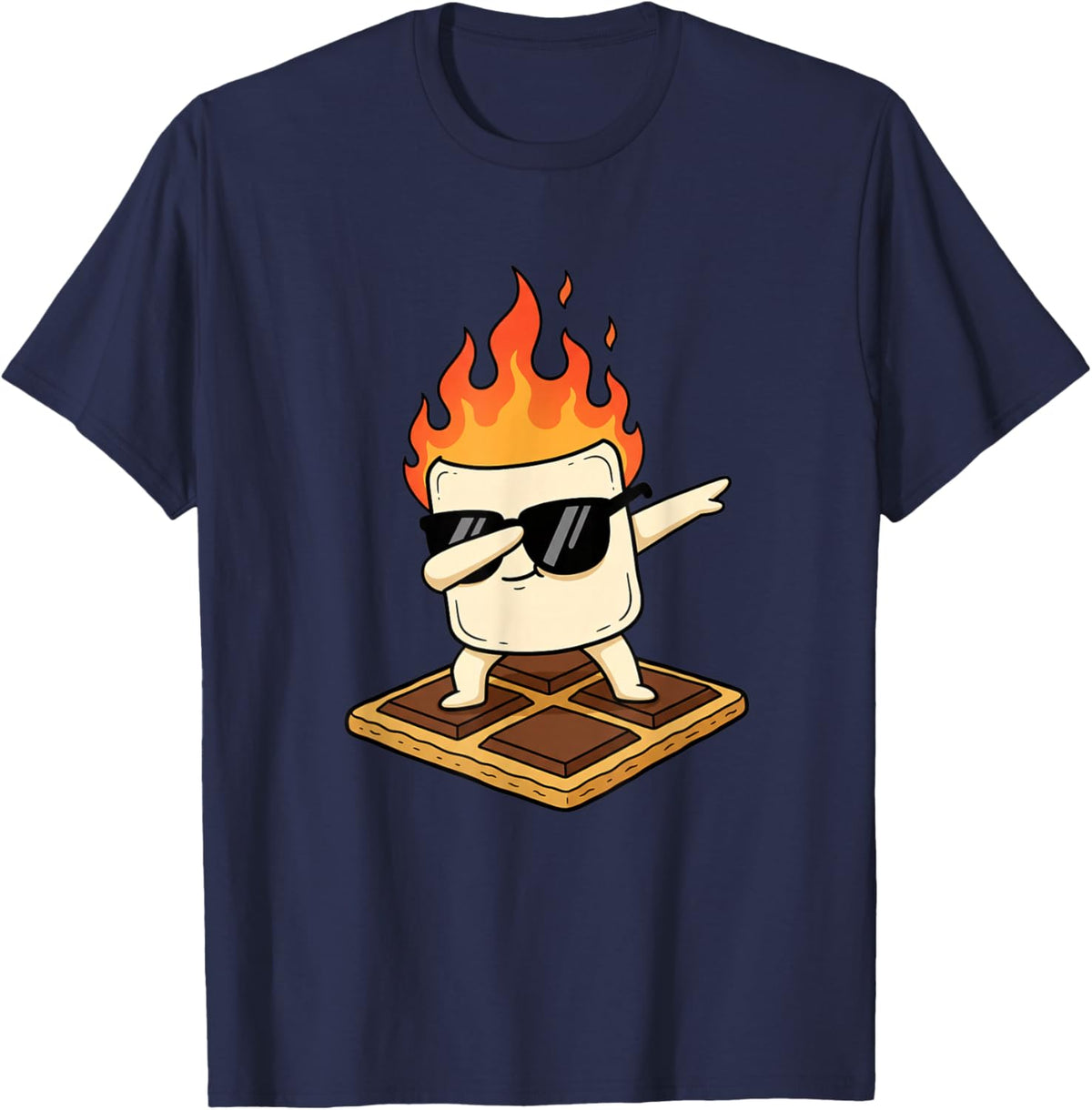 Dabbing Marshmallow On S'More Camping Kids Outdoor Funny T-Shirt - T-Shirt | Navy
