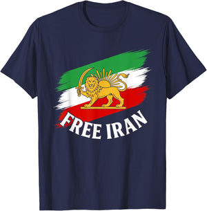 Free Iran T Iranian Flag Lion T-Shirt - T-Shirt | Navy