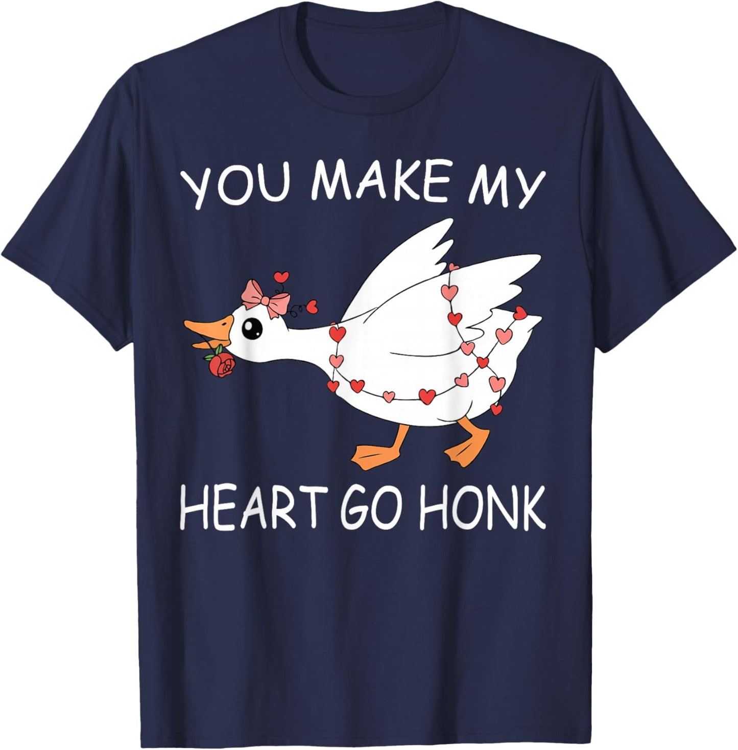 You Make My Heart Go Honk Valentine Cute Goose Coquette Bow T-Shirt - T-Shirt | Navy