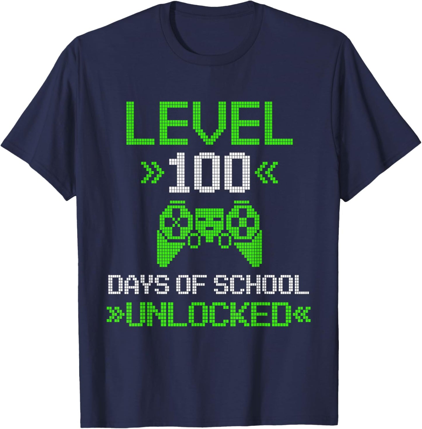 Level 100 Days Unlocked Kids Video Games Pixel Art for Gamer T-Shirt - T-Shirt | Navy