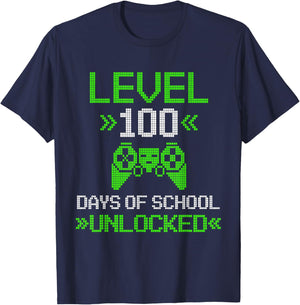 Level 100 Days Unlocked Kids Video Games Pixel Art for Gamer T-Shirt - T-Shirt | Navy