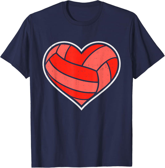 Volleyball Heart Love Sport Valentines Day Men Women Boy Kid T-Shirt - T-Shirt | Navy