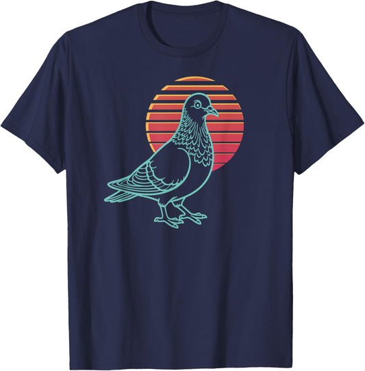 Pigeon Lover Bird Animal Retro Synthwave 80s T-Shirt - T-Shirt | Navy