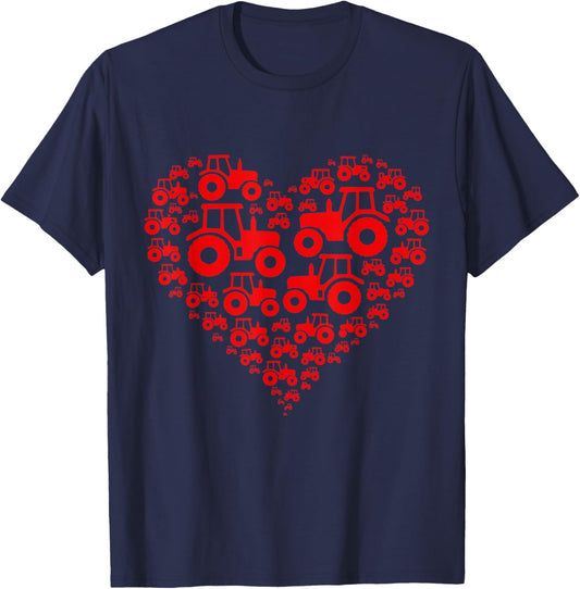 Valentines Day Tractor Heart Graphic Farmer T-Shirt - T-Shirt | Navy