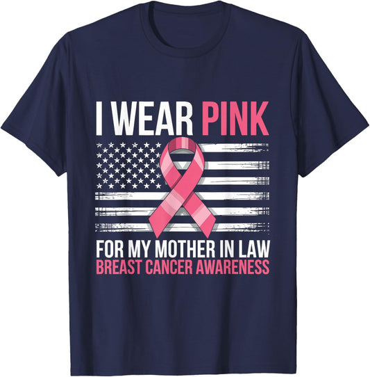 I Wear Pink for My Mother in Law Breast Cancer Awareness T-Shirt - T-Shirt | Navy