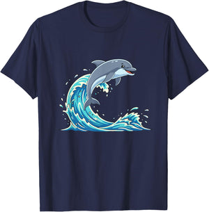 Cute Jumping Dolphin On Summer Ocean Wave T-Shirt - T-Shirt | Navy