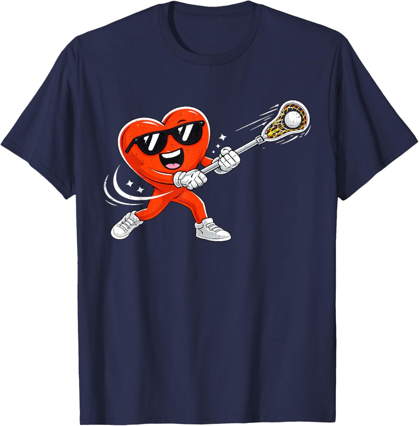 Valentine Lacrosse Heart Sport Valentines Day Men Boys Kids T-Shirt - T-Shirt | Navy