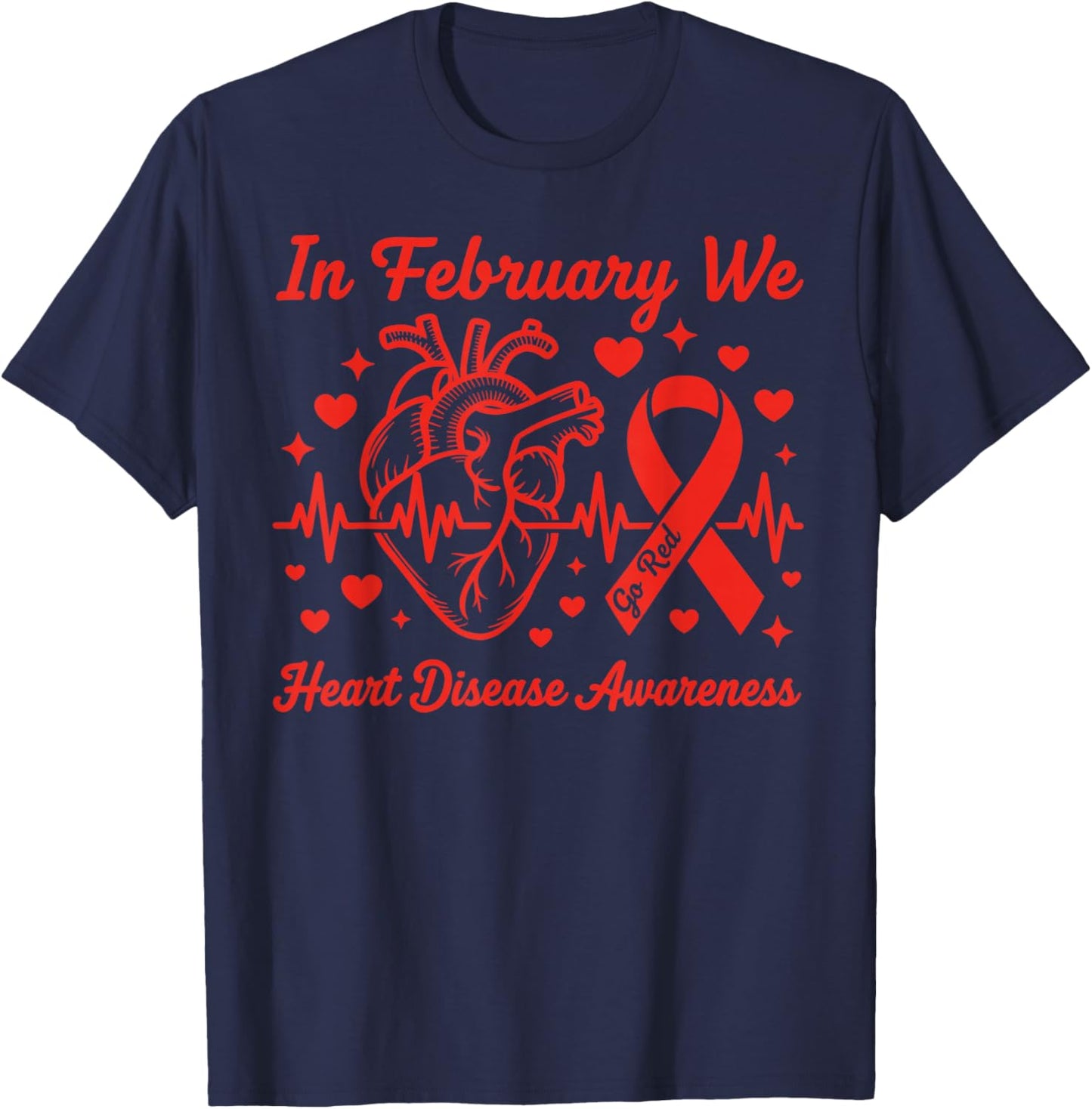 in February We Go Red CHD Heart Disease Awareness Survivor T-Shirt - T-Shirt | Navy