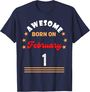February 1 Birthday Awesome Born on 1st February Vintage T-Shirt - T-Shirt | Navy