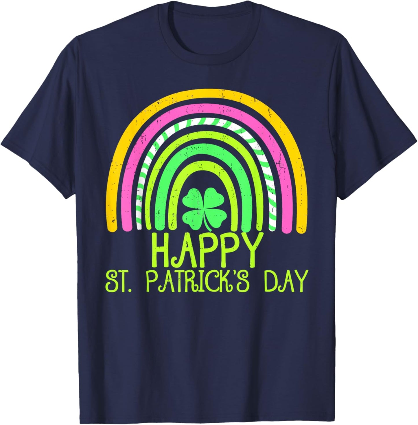Rainbown Lucky Shamrock Happy St Patrick's Day Kids Girls T-Shirt - T-Shirt | Navy