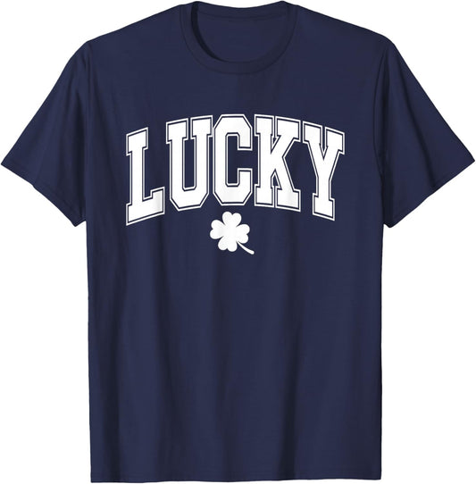 Lucky Shamrock, Lucky Varsity, Retro Shamrock T-Shirt - T-Shirt | Navy