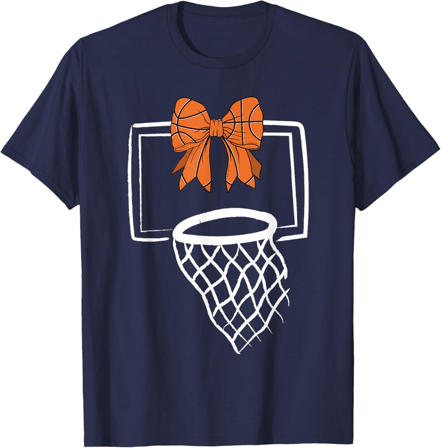 Basketball Coquette Bow Women Girls T-Shirt - T-Shirt | Navy