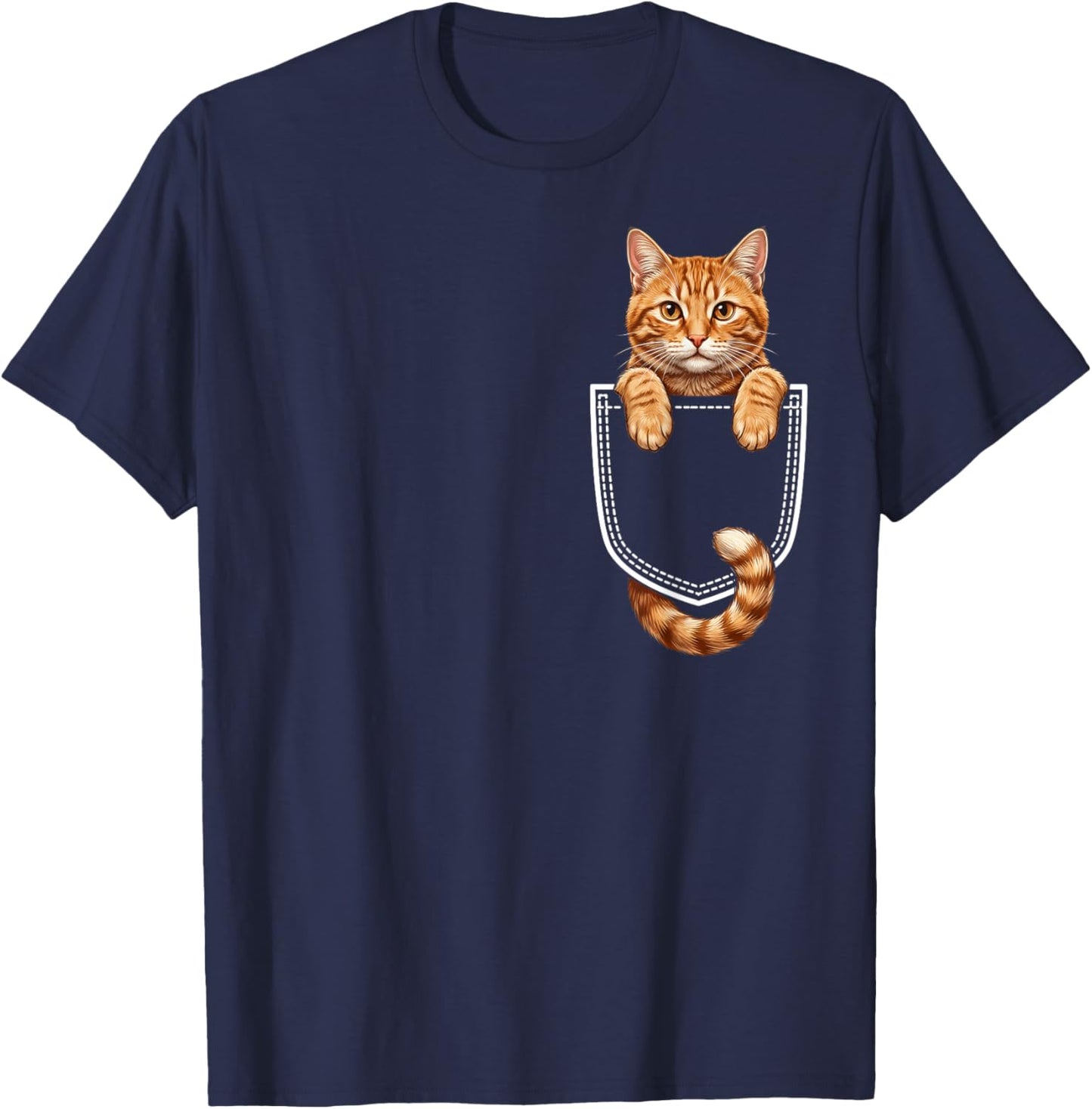 Cute Orange Tabby Cat in Pocket Kitten for Pet Lovers T-Shirt - T-Shirt | Navy