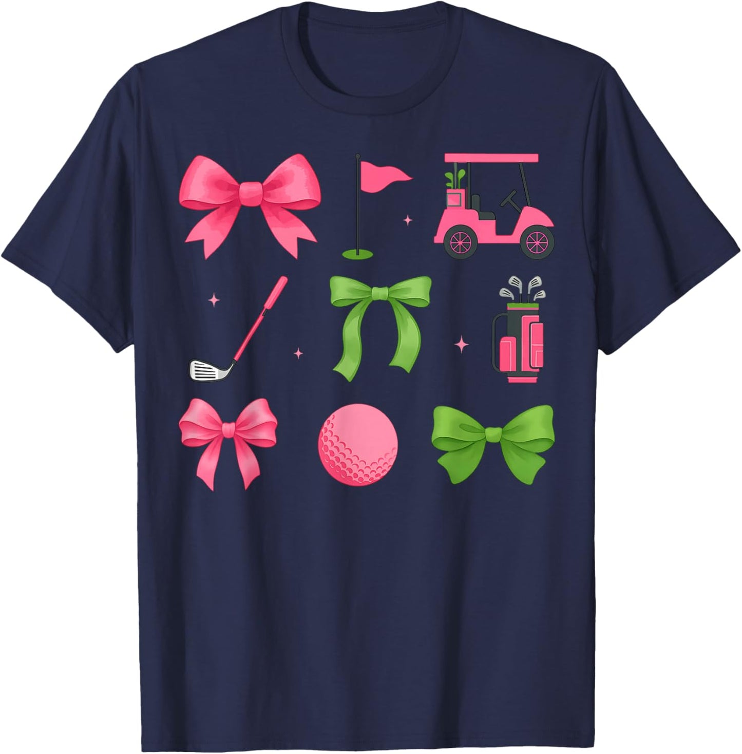 Pink Green Golf Cart Golfer T-Shirt - T-Shirt | Navy
