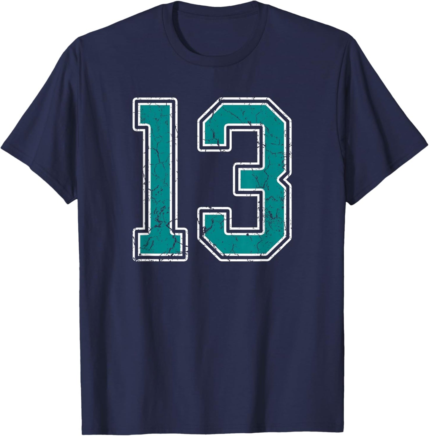 Teal and White Number 13 Jersey Player Uniform #13 Fan T-Shirt - T-Shirt | Navy