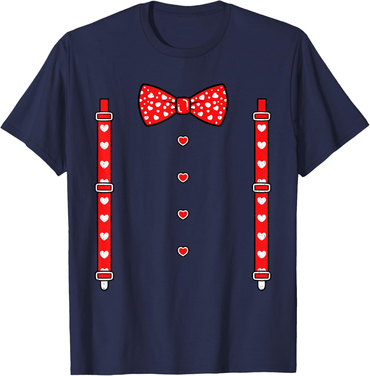 Heart Bow Tie Suspenders Tuxedo Valentines Day Men Boys Kids T-Shirt - T-Shirt | Navy